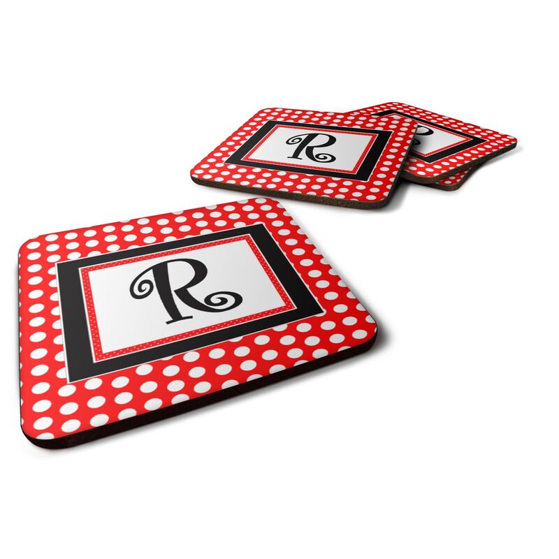 Caroline's Treasures CJ1012-RFC Monogram-Red Black Polka Dots Foam Coasters (Set of 4), Initial Letter R, 3.5 H x 3.5 W, Multicolor
