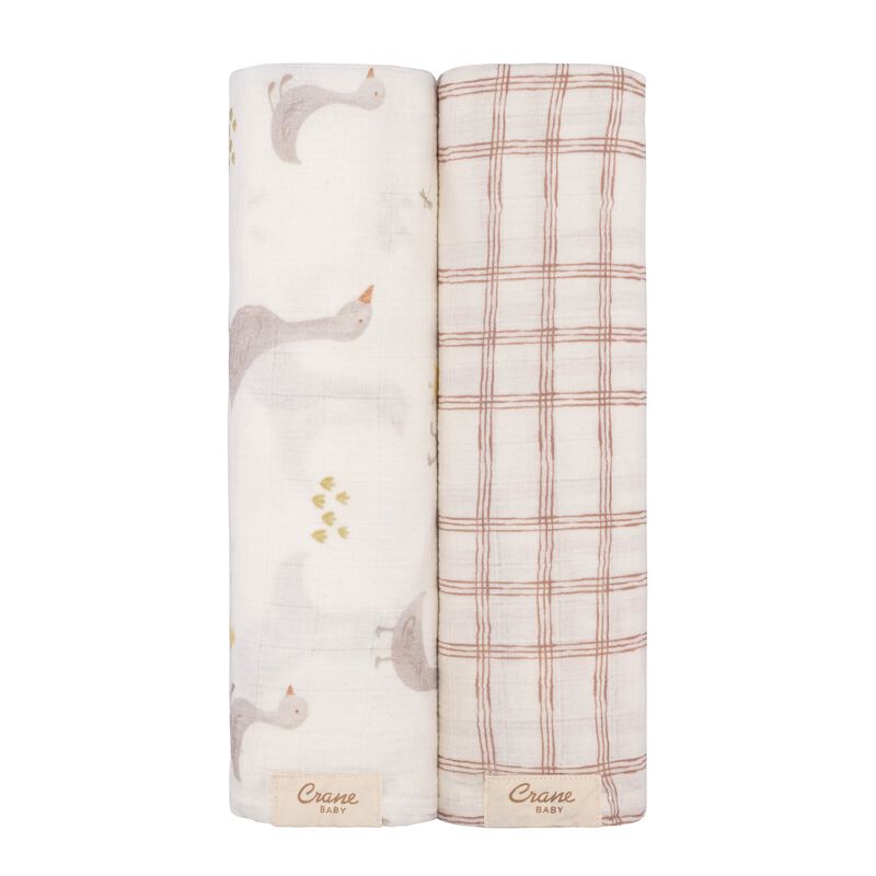 Charlie 2-pc. Farmhouse Goose/Check Muslin Swaddle Set image number 0