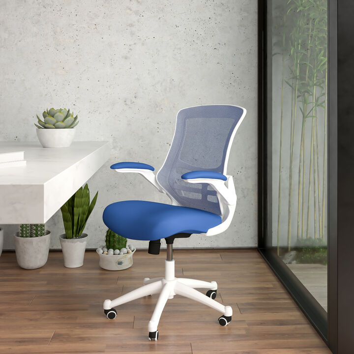 Kelista Mid-Back Light Gray Mesh Swivel Ergonomic Task Office Chair with White Frame and Flip-Up Arms