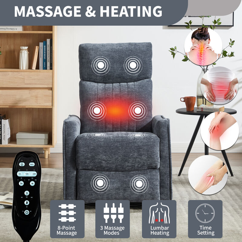 Heat Massage Manual Recliner Chair with Rocker and Swivel in Fabric for Living Room image number 3