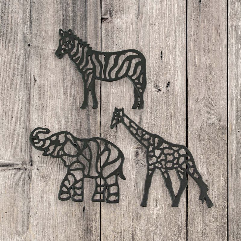 Set of 3 Black Cast Iron Safari Animal Kitchen Decor Trivets Wall Hanging Art image number 8