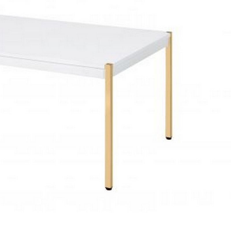 Coffee Table with Metal Tube Legs, White and Gold-Benzara