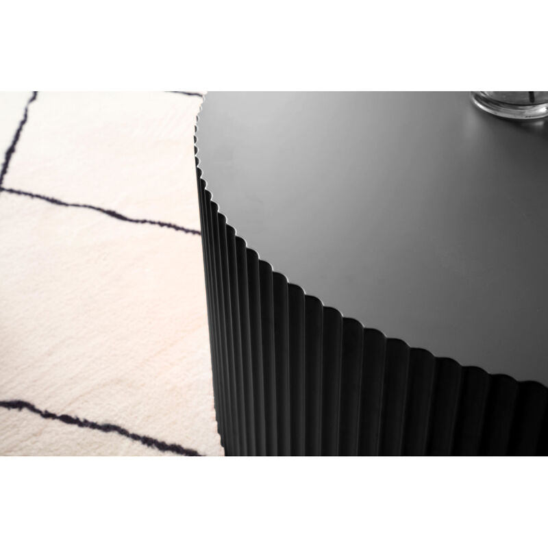 Sleek and Modern Round Coffee Table with Eye-Catching Relief Design, Black image number 7