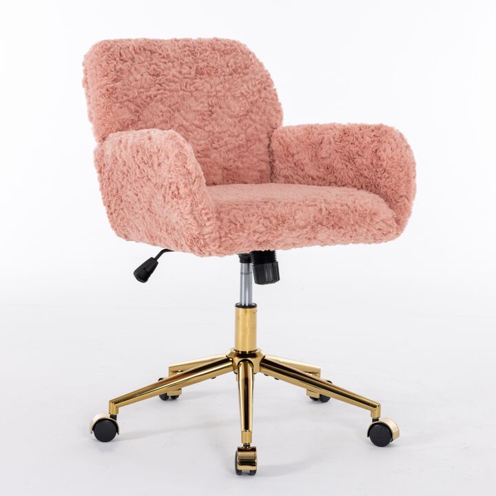Swivel Home Office Chair with Golden Metal Base, Adjustable Desk Chair, Vanity Chair