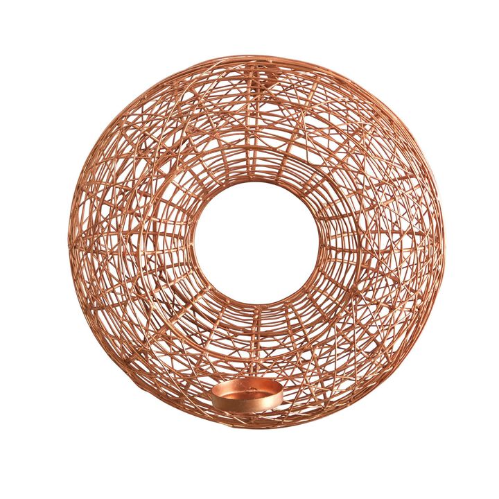 Nearly Natural 11-in Wired Copper Circle Wall Sconce Candle Holder