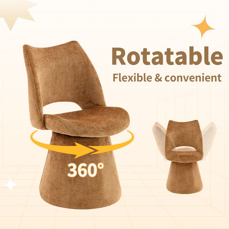 Set of 1 Swivel Dining Chair Velvet Upholstered Dining Chair with Hollow Open Back Modern Dining Chair with Metal Base and Memory Foam image number 3