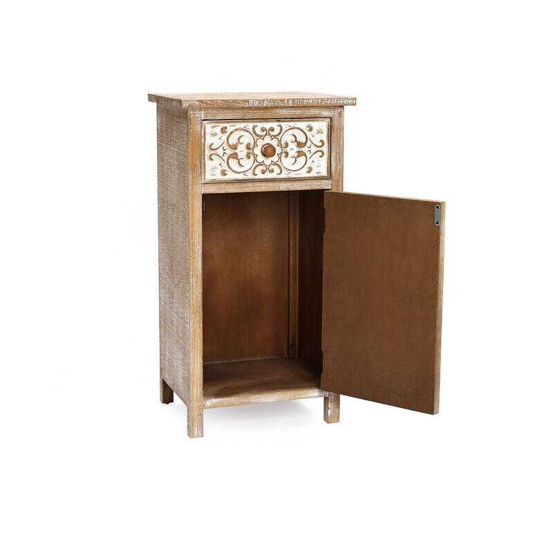 30" Carved Wood Accent Storage Cabinet, Distressed White image number 5