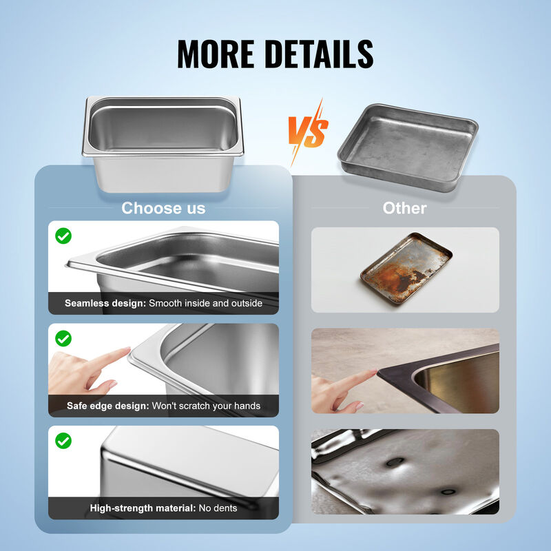 VEVOR 8 Pack 1/3 Size Hotel Pans Steam Table Pan Stainless Steel 6" Deep Lid