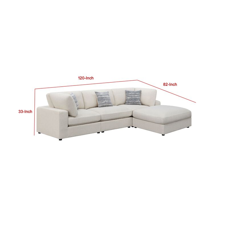 Serena 4pc Modular Sectional Sofa, Ottoman, 3 Pillows, Beige Jacquard image number 4