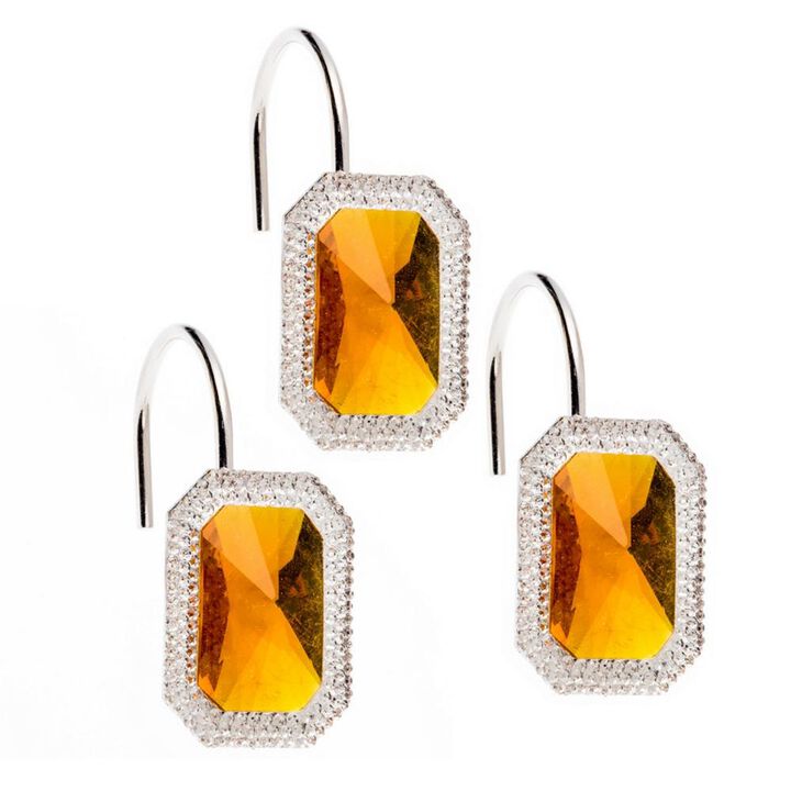 Carnation Home Fashions "Tiffany" Bejeweld Resin Shower Curtain Hooks - 1.5x1.5", Amber