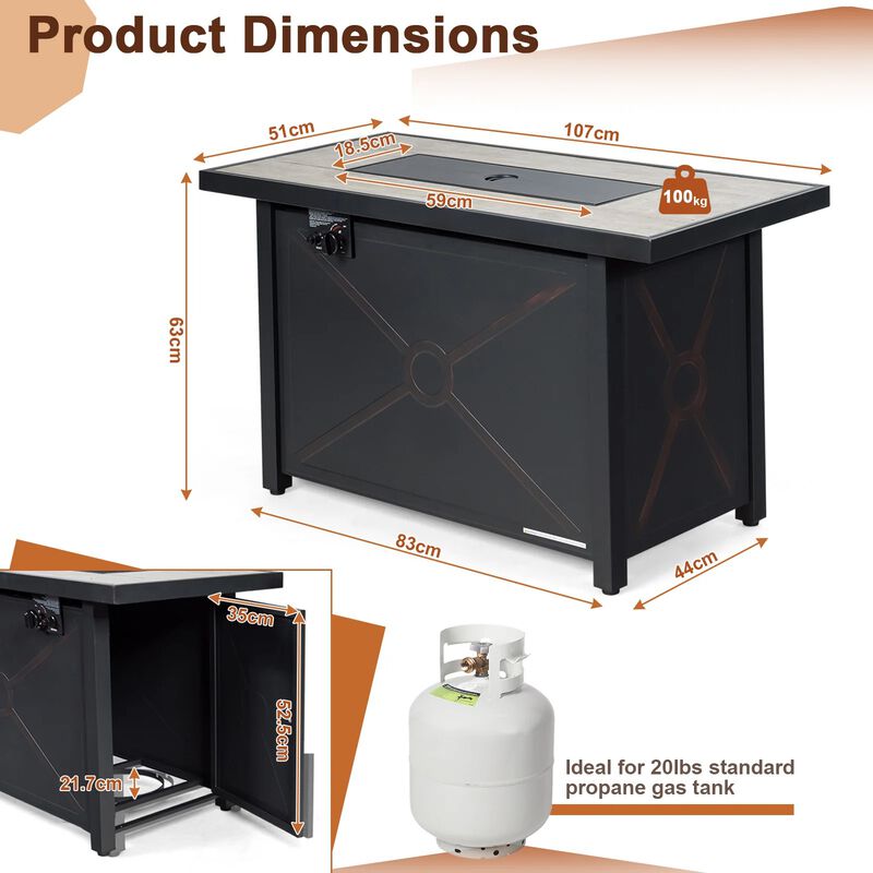 Mondawe 42" Fire Pit Table - 60K BTU, Ceramic Top & Hidden Storage