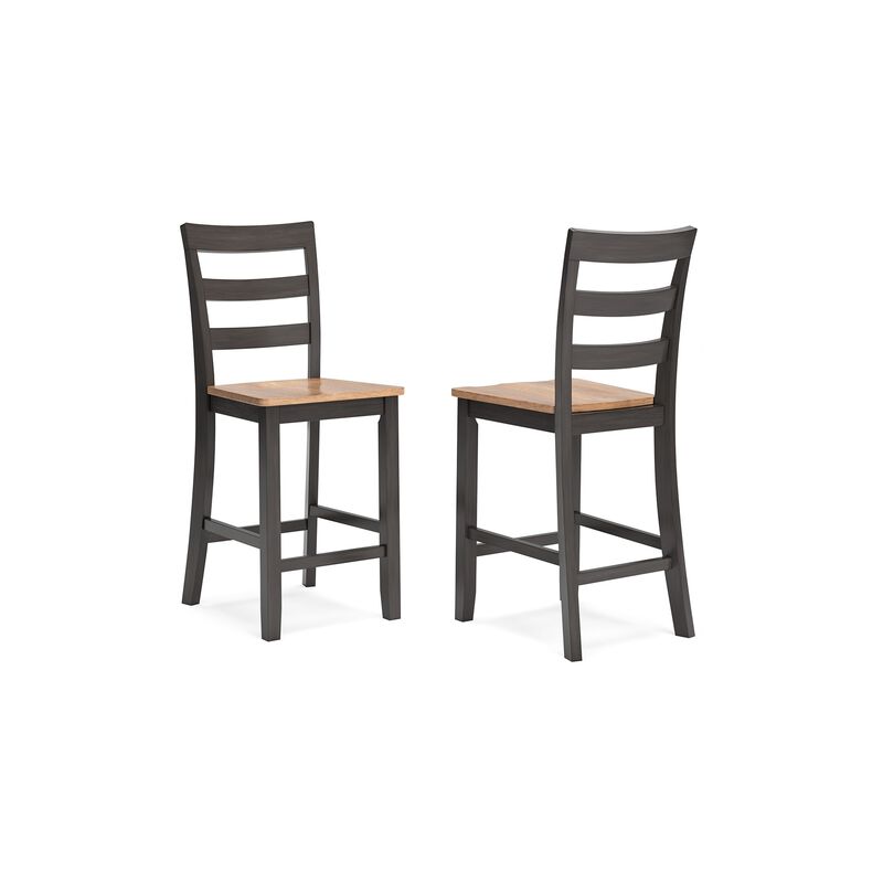 Gasy Counter Height Chair Set of 2, 24 Inch Dark Brown, Contoured Seat - Benzara