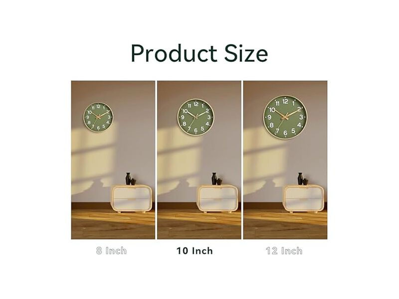Green Gold Wall Clock 10 Inch Silent Non Ticking Modern Battery Operated image number 1