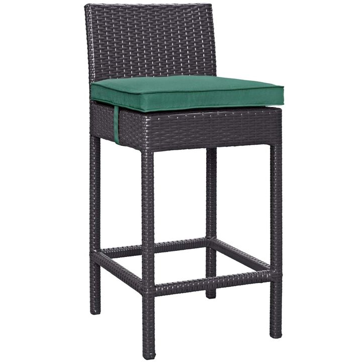 Modway Convene Wicker Rattan Outdoor Patio Bar Stool with Cushion in Espresso Green