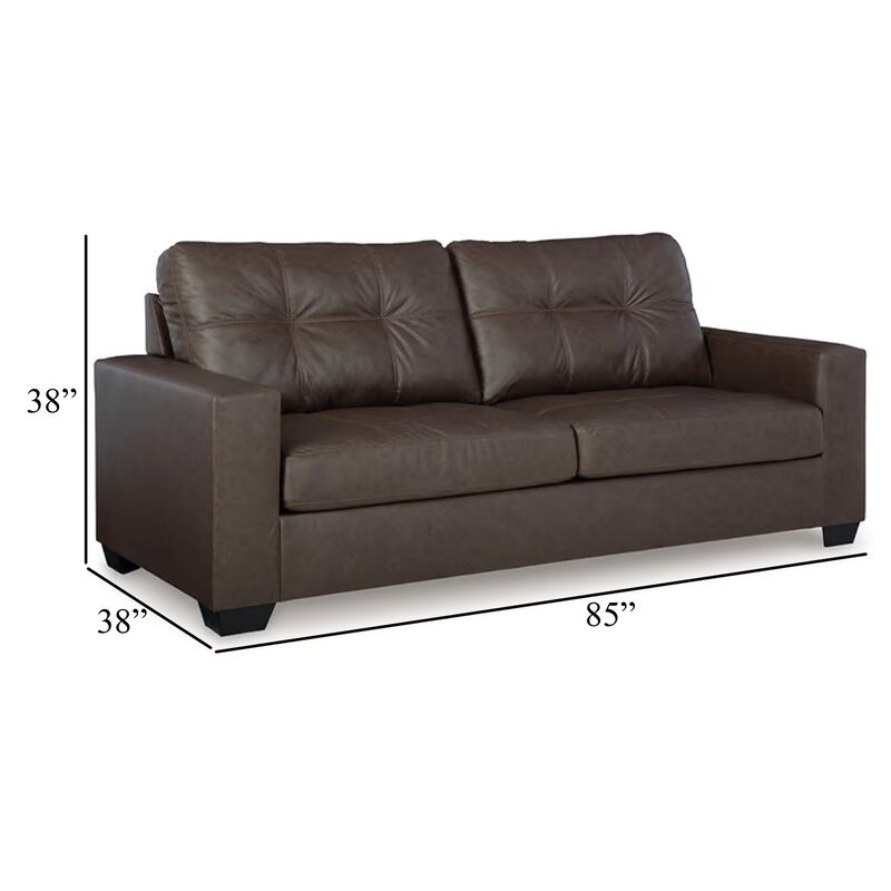 Barl Sofa, Modern Style 85 Inch Soft Tufted Dark Brown Faux Leather