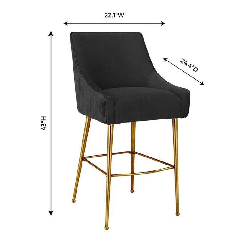 TOV Furniture Beatrix Pleated Black Velvet Bar Stool image number 5