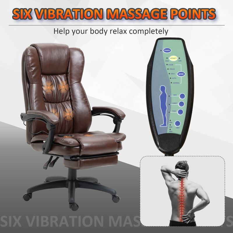 Brown Massage Office Chair: 6-Point Vibrating Ergonomic Chair with Footrest