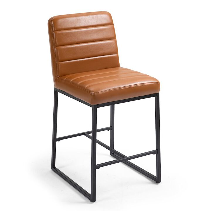 Glamour Home Set of 2 Belisario Light Brown Faux Leather Counter Stool with Black Metal Legs