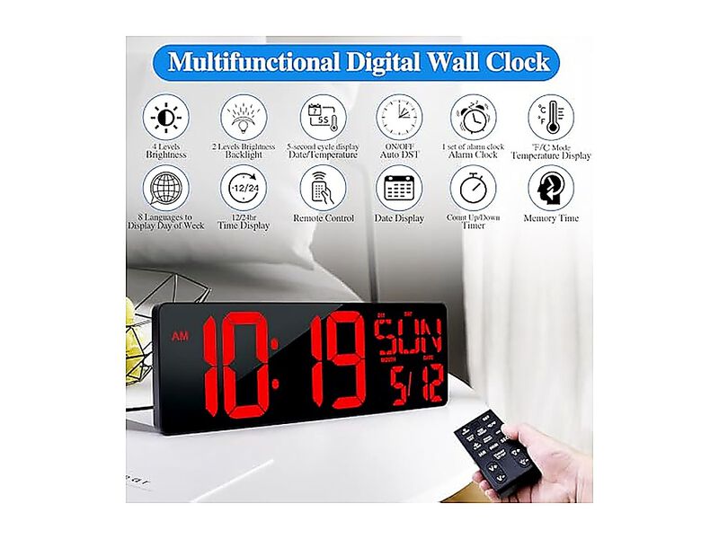 17 Inch Large Digital Wall Clock Remote Control Timer Temperature Date Week Auto image number 2