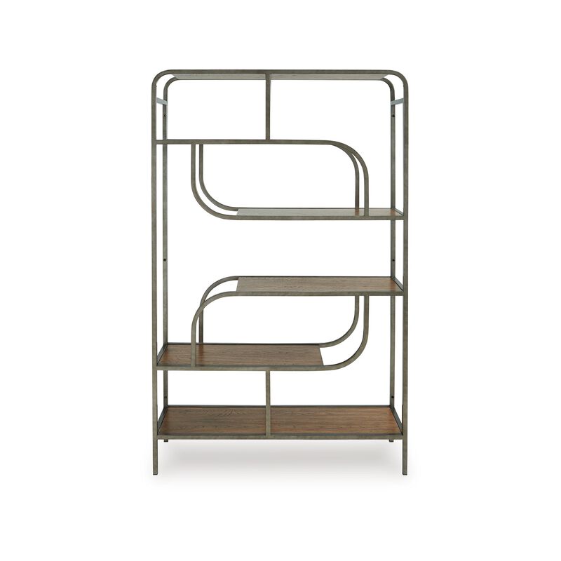 Bookcase, Modern Geometric Design, 70 Inch, 5 Brown Veneer Shelves - Benzara