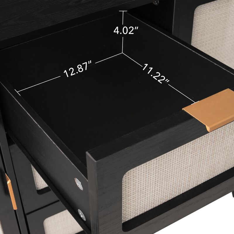 MONDAWE 2 Door 3 Drawer Accent Storage Rattan Sideboard Buffet Cabinet for Living Room, Bedroom, Dining Room