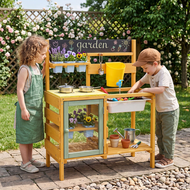 Kids Outdoor Mud Kitchen with Water Tank and Play Faucet image number 2