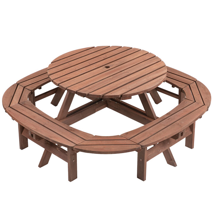 TATEUS 10-12-person Round Outdoor Wooden Picnic Table