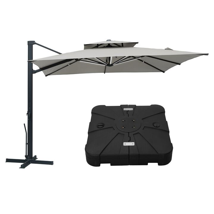 MONDAWE 10ft Patio Double Top Bright Umbrella Removable LED With Base Stand Included, Navy
