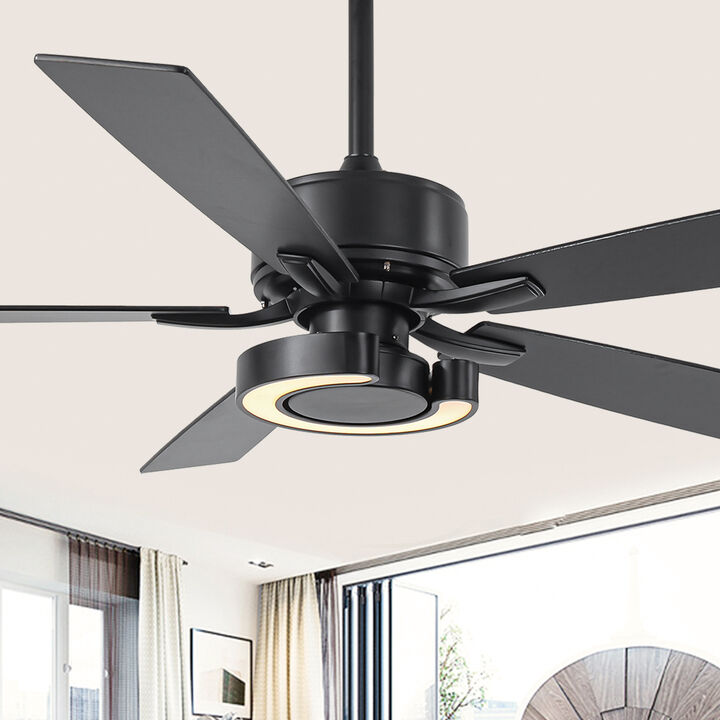52 in. Matte Black Integrated LED Reversible Blades Ceiling Fan with Light and Remote