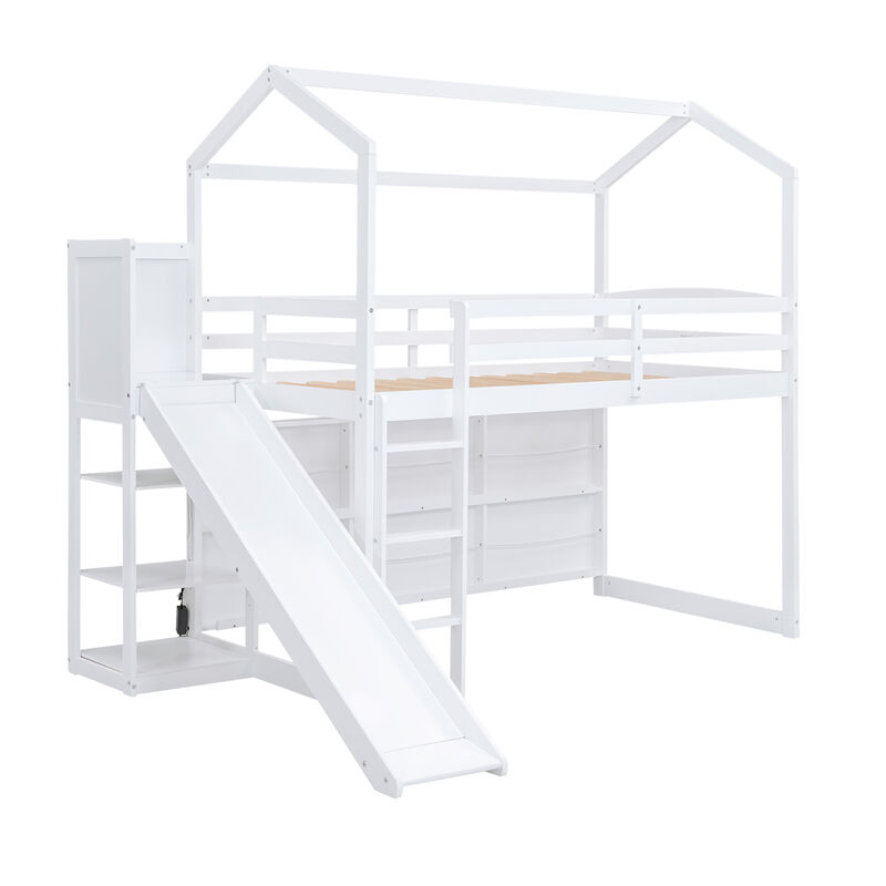 Merax Wood House Loft bed with Slide