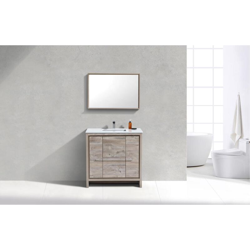 Kubebath 36″ Nature Wood  Modern Bathroom Vanity with White Quartz Counter-Top
