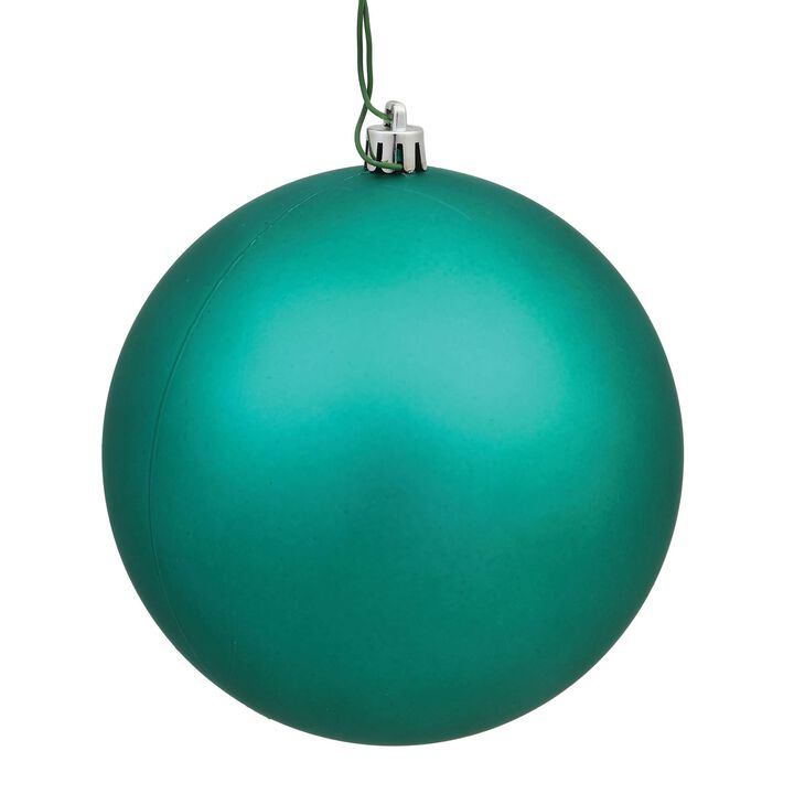 Vickerman N591542DMV Matte Ball Ornaments with Shatterproof UV Resistant, Pre-drilled Cap Secured & Green Floral Wire in 4 per Bag, 6", Teal
