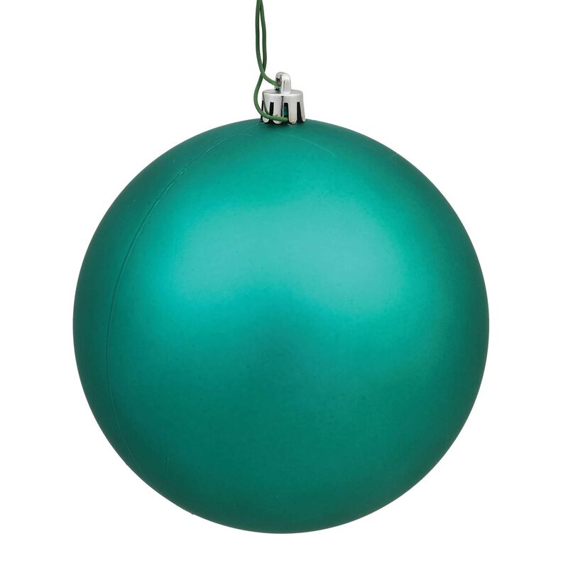 Vickerman N591542DMV Matte Ball Ornaments with Shatterproof UV Resistant, Pre-drilled Cap Secured & Green Floral Wire in 4 per Bag, 6", Teal image number 0