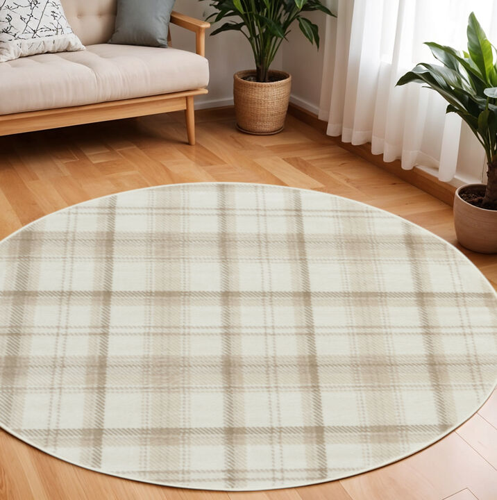 HomeRoots Plaid Power Loom Round Rug