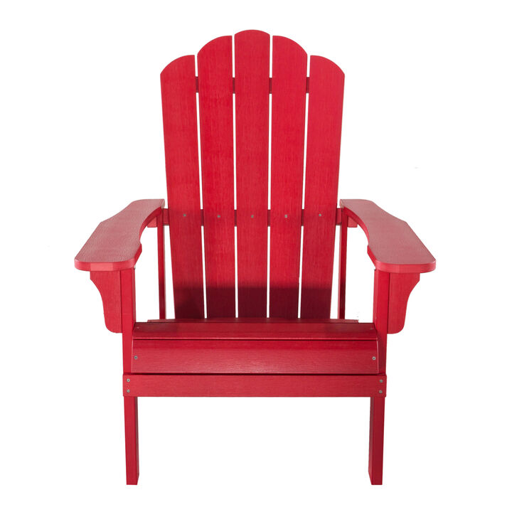Outdoor Plastic Wood Adirondack Chair, Patio Chair for Deck, Backyards, Lawns, Poolside, and Beaches, Weather Resistant, Red