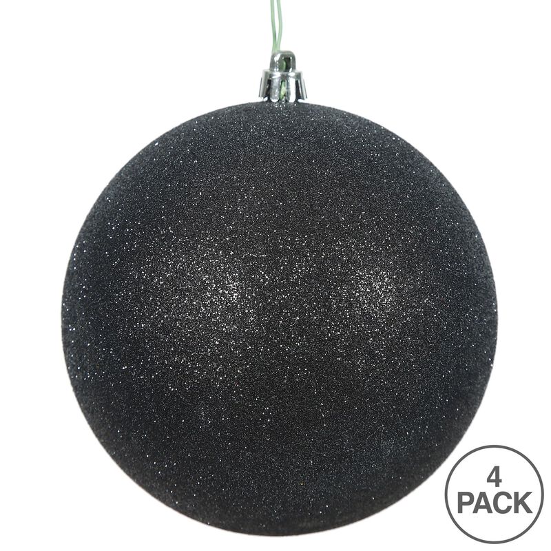 Vickerman N591517DG Glitter Ball Ornaments with Shatterproof UV Resistant, Pre-drilled Cap Secured & Green Floral Wire in 4 per Bag, 6", Black image number 2