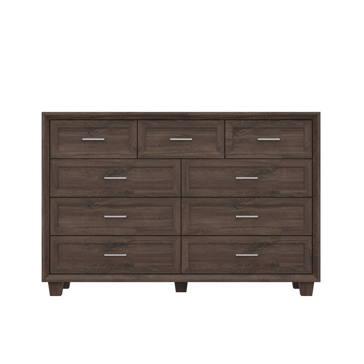 FUFU&GAGA Elegant Deep Brown Wood Grain Storage Cabinet with Beveled Edge & Thickened Design, 9-Drawer Organizer, for Living Room, 60 in. W x 20.1 in. D x 39.8 in. H