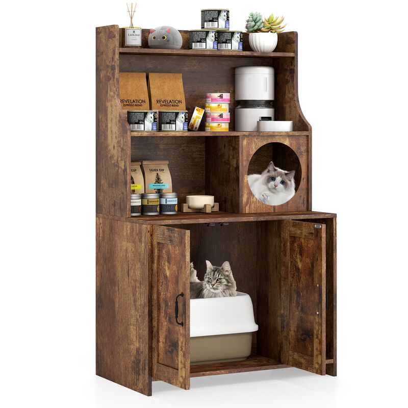 Modern Cat Litter Box Cover with Storage &ndash; Industrial Wooden Cabinet image number 0