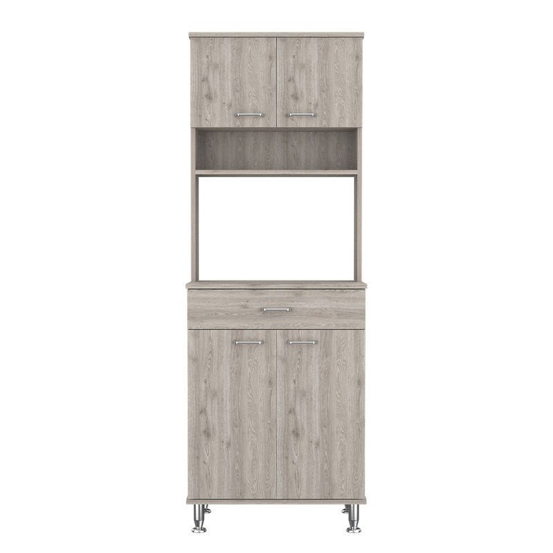 Della 60 Kitchen Pantry with Countertop, Closed & Open Storage -Light Gray