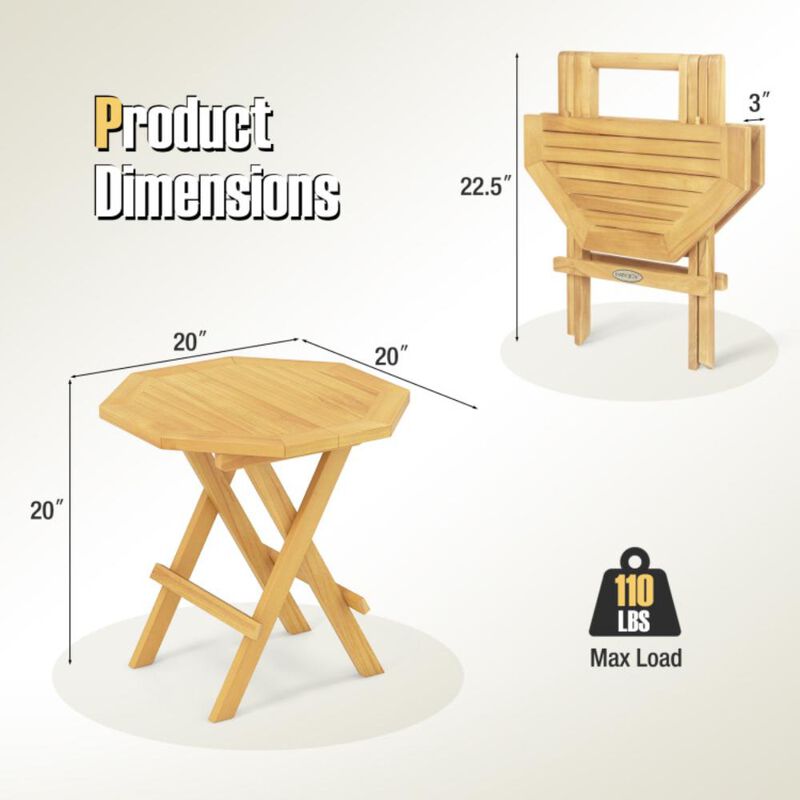 Hivvago Teak Wood Octagon Coffee Table with X-shaped Legs and Slatted Tabletop