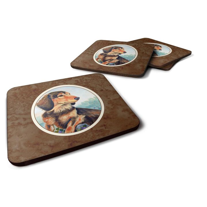 Caroline's Treasures 7023FC Long Hair Chocolate And Cream Dachshund Foam Coasters (Set of 4), 3.5, Multicolor