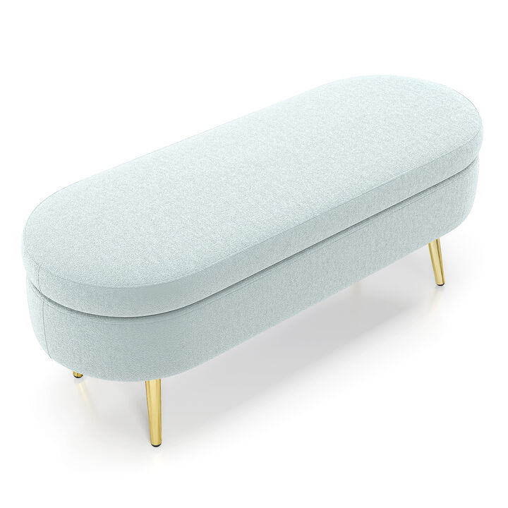 Merax Flannel Storage Ottoman with Metal Legs & Hardwood Frame &ndash; Soft Footstool/Seat with Hidden Storage
