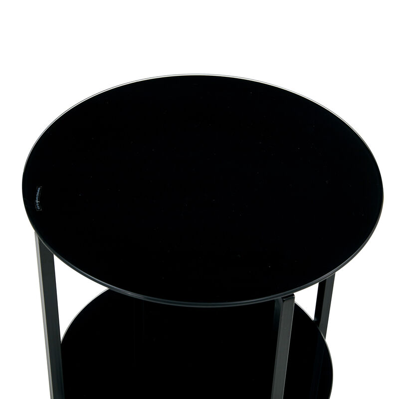 2- layer Tempered Glass End Table, Round Coffee Table for Bedroom Living Room Office