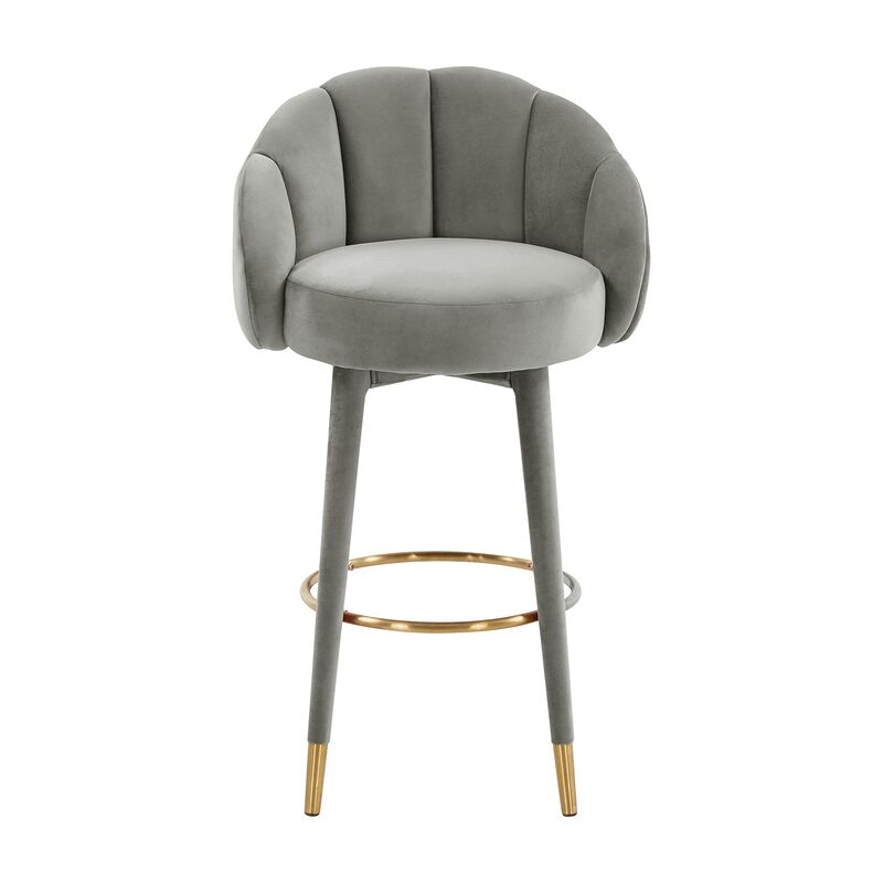Tov Furniture Myla Tufted Upholstered Velvet Swivel Bar Stool (Light Grey) image number 2