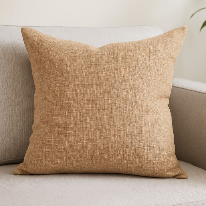 HomeRoots 22" Brown Linen Throw Pillow Cover with Texture