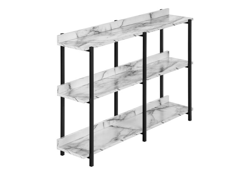 HomeRoots 47" White and Black Wood and Metal Faux Marble Console Table With Three Shelves image number 3