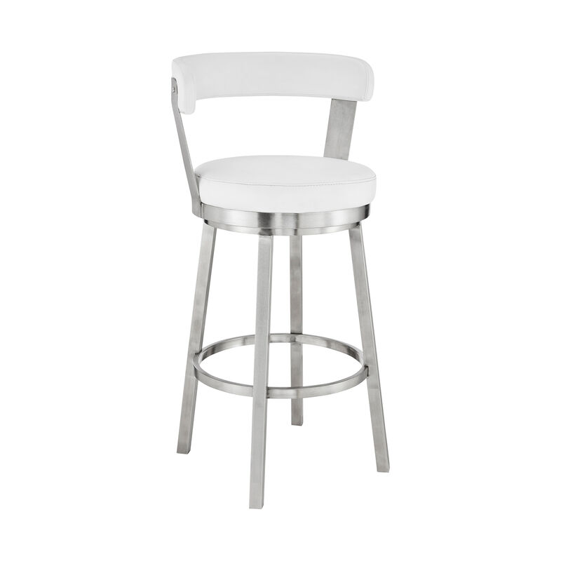 Kobe  Counter Height Swivel Bar Stool in Brushed Stainless Steel Finish and White Faux Leather image number 0