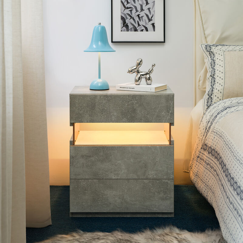 TATEUS Acrylic LED Nightstand with 3 Drawers, Lighted Bedside Table Dresser for Bedroom End Furniture
