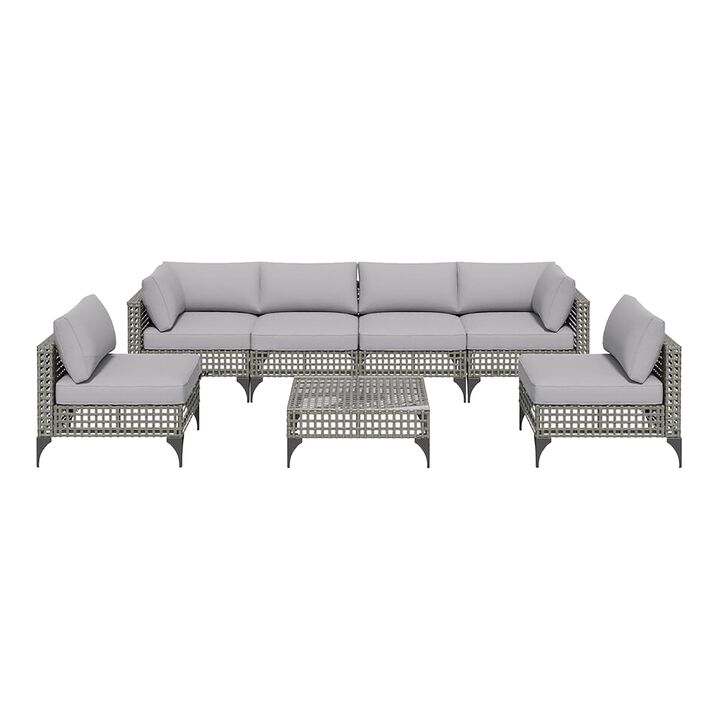 Mondawe 7-Piece Vintage Gray Wicker Outdoor Patio Conversation Set with Cushions and Coffee Table