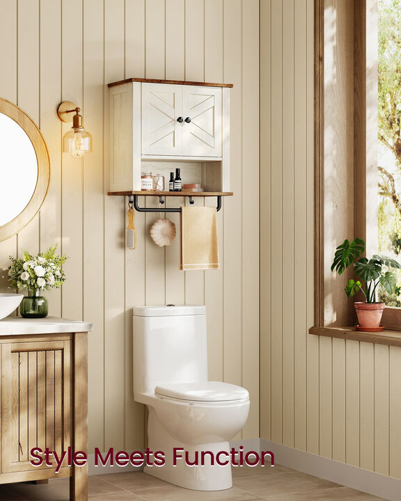 Rustic White Wall Mounted Bathroom Cabinet with 2 Barn Doors